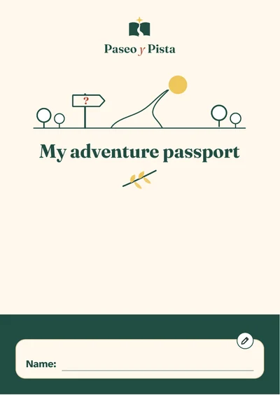 Cover of My adventure passport, with a space to write a name.