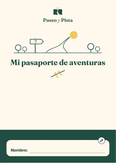 Portada de Mi pasaporte de aventuras, con un espacio para escribir el nombre.